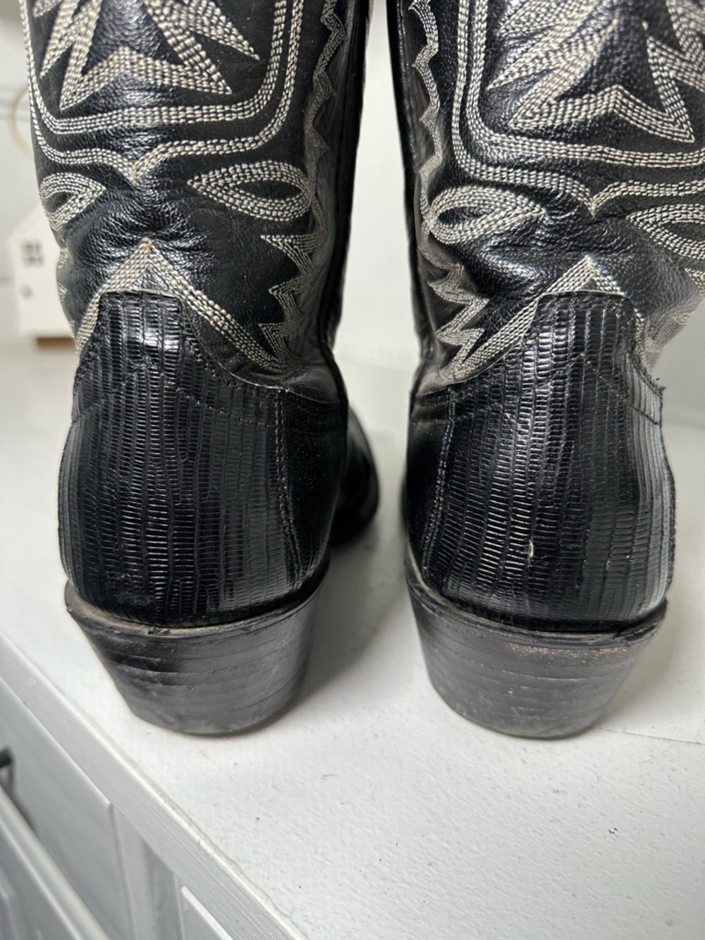 Vintage Cowtown Cowboy Boots Mens 9D Womens 10.5 Black Lizard USA Made Western - Picture 7 of 9